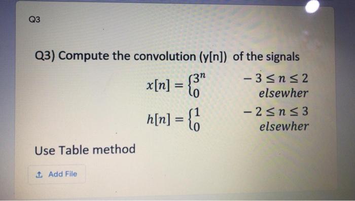 Q3 Q3 Compute The Convolution Y N Of The Signals 3 N 2 X N 3 Elsewher 2 N 3 Elsewher H N Use 1