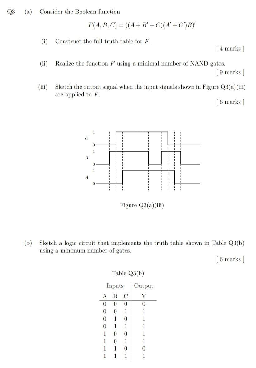 Q3 Consider The Boolean Function F A B C A B C A C B I Construct The Full Truth Table For F 4 Marks 1