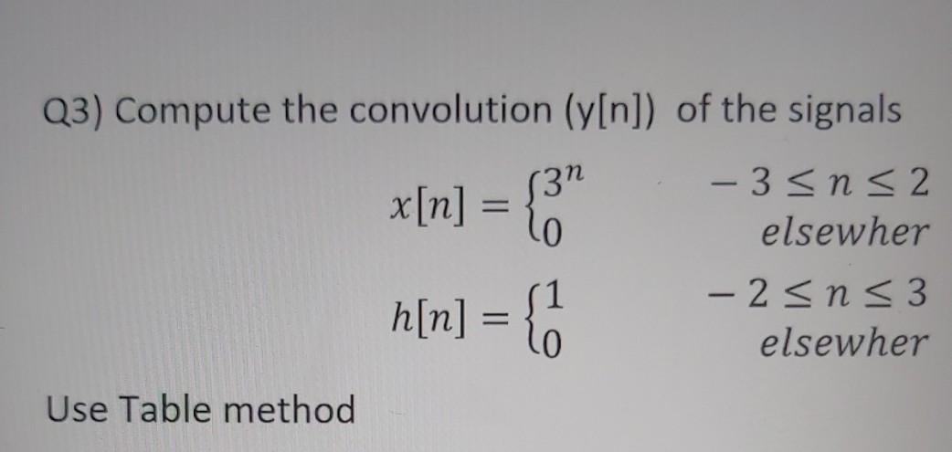 Q3 Compute The Convolution Y N Of The Signals X N 31 3 N 2 Elsewher 2 N 3 Elsewher H N Use Tabl 1