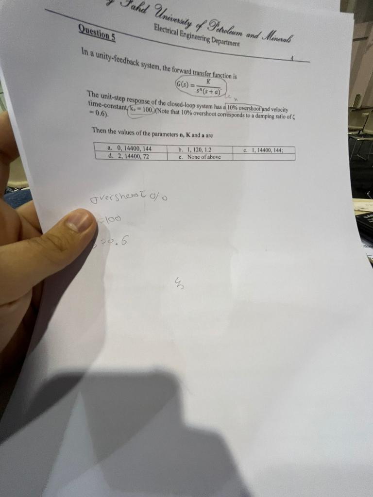 Uhe University Of Petroleum And Minnab Question 3 Electrical Engineering Department In A Unity Feedback System The Forw 1