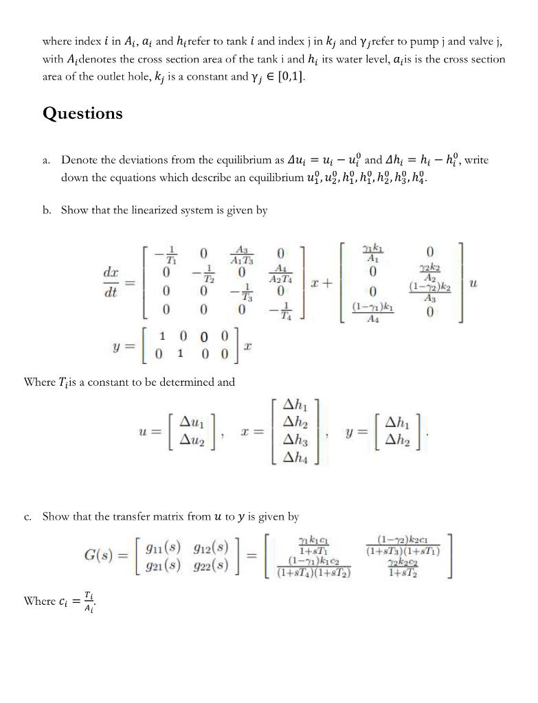 Where Index I In Aj A And Hi Refer To Tank I And Index J In K And Yjrefer To Pump I And Valve J With Aidenotes The C 1