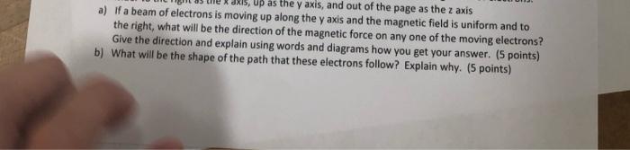 The Y Axis And Out Of The Page As The Z Axis A If A Beam Of Electrons Is Moving Up Along The Y Axis And The Magnetic F 1