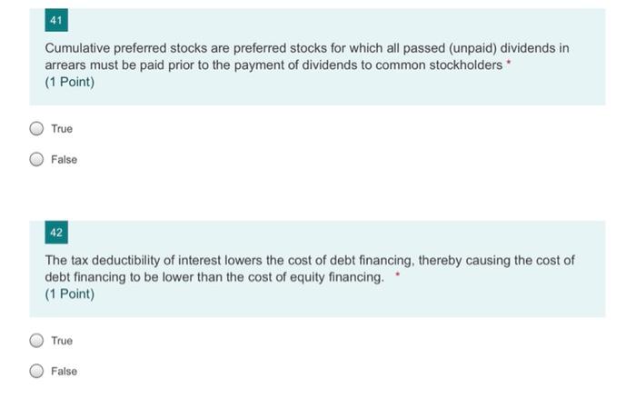 41 Cumulative Preferred Stocks Are Preferred Stocks For Which All Passed Unpaid Dividends In Arrears Must Be Paid Prio 1