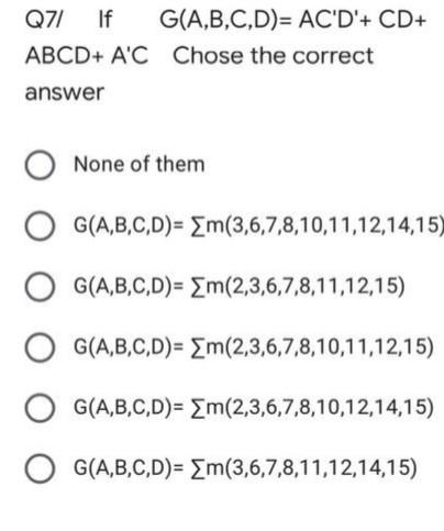 Q71 If G A B C D Ac D Cd Abcd A C Chose The Correct Answer None Of Them G A B C D M 3 6 7 8 10 11 12 14 15 G A 1