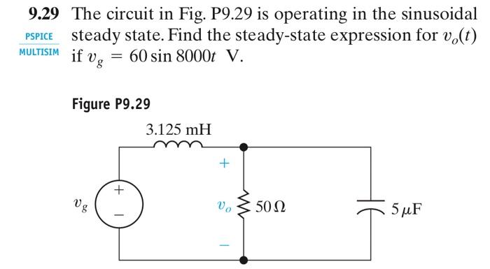 9 29 The Circuit In Fig P9 29 Is Operating In The Sinusoidal Pspice Steady State Find The Steady State Expression For 1