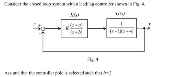 Consider The Closed Loop System With A Lead Lag Controller Shown In Fig 4 K S G S K S A S B 1 S 1 8 4 Fig 1