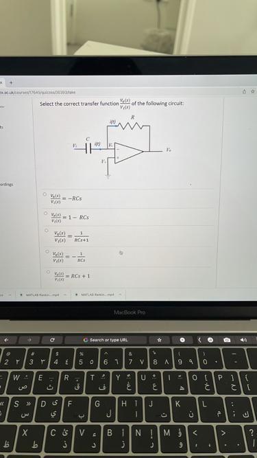 X 0645 Select The Correct Transfer Function Of The Following Circuit 40 Owo Rcs Vad V V 1 Rcs Vo V Co Cs1 1 Rce V 1