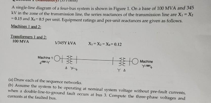 A Single Line Diagram Of A Four Bus System Is Shown In Figure 1 On A Base Of 100 Mva And 345 Kv In The Zone Of The Tran 1