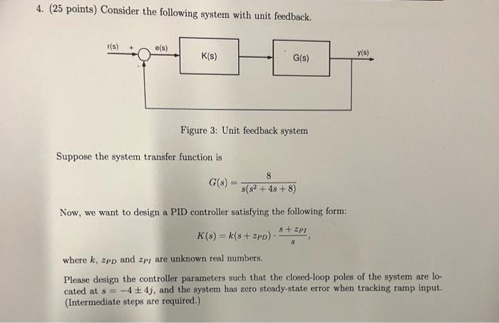4 25 Points Consider The Following System With Unit Feedback R S E S Y S K S G S Figure 3 Unit Feedback System 1