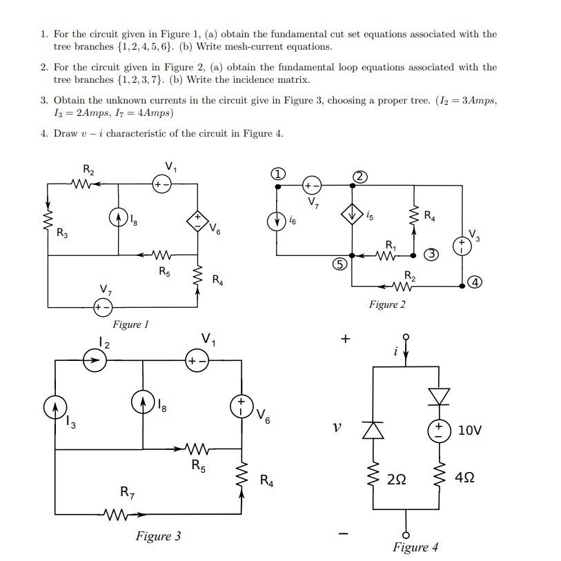 1 For The Circuit Given In Figure 1 A Obtain The Fundamental Cut Set Equations Associated With The Tree Branches 1 1