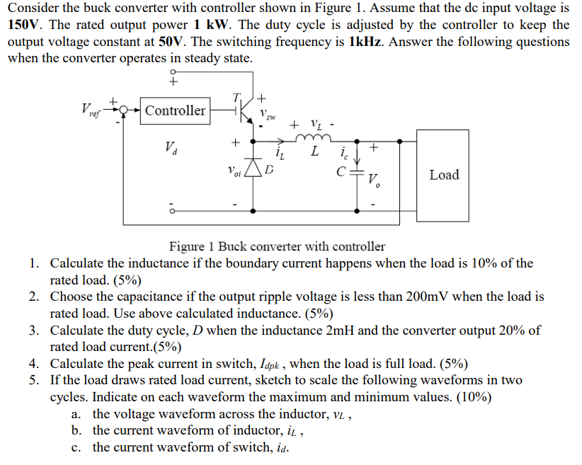 Consider The Buck Converter With Controller Shown In Figure 1 Assume That The De Input Voltage Is 150v The Rated Outpu 1