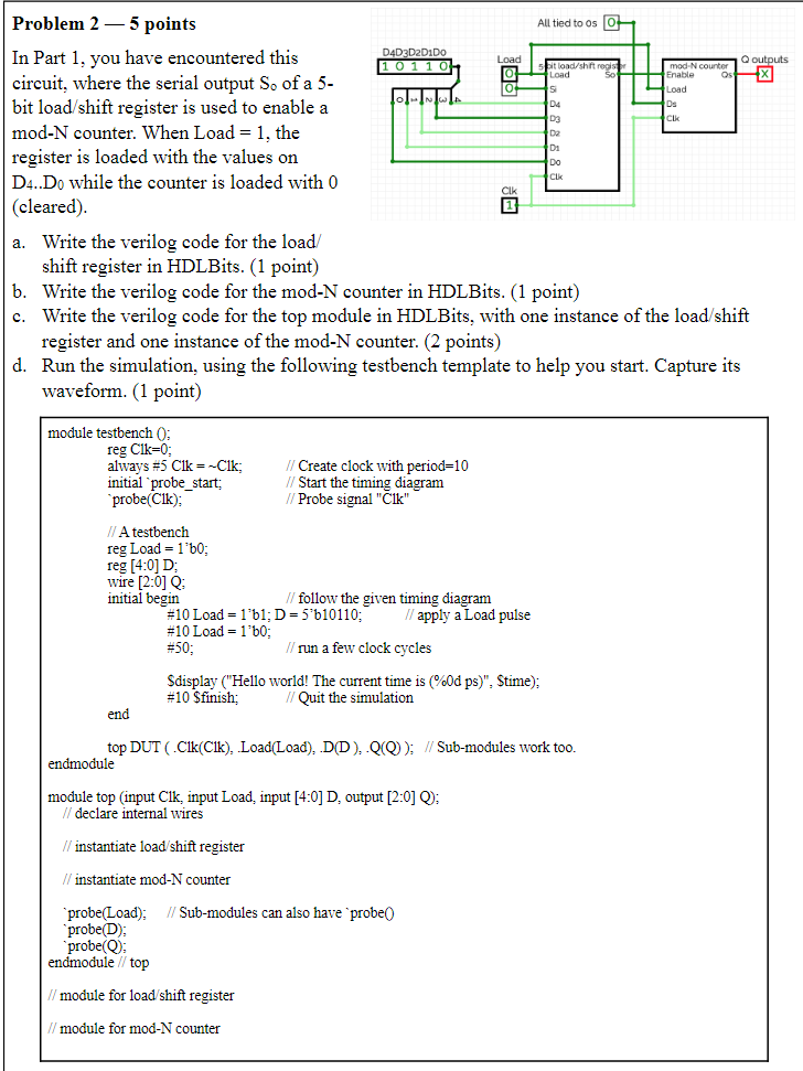 D4d3d2d1do 101 10h Qoutputs Load 10 Lod Of Bit Load Shftrols Load So Mod N Counter Enable Q Load D4 D3 Na Clk Di Do Cu P 1