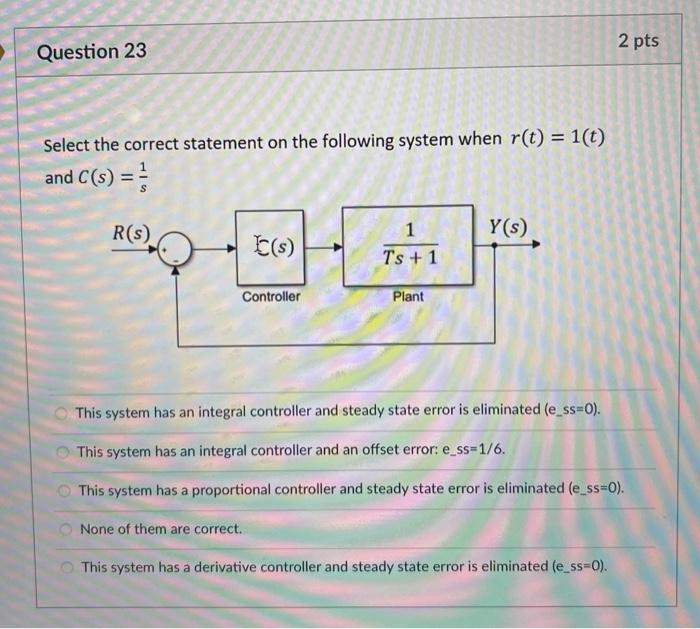 2 Pts Question 23 Select The Correct Statement On The Following System When R T 1 T And C S R S Y S T S 1 Ts 1