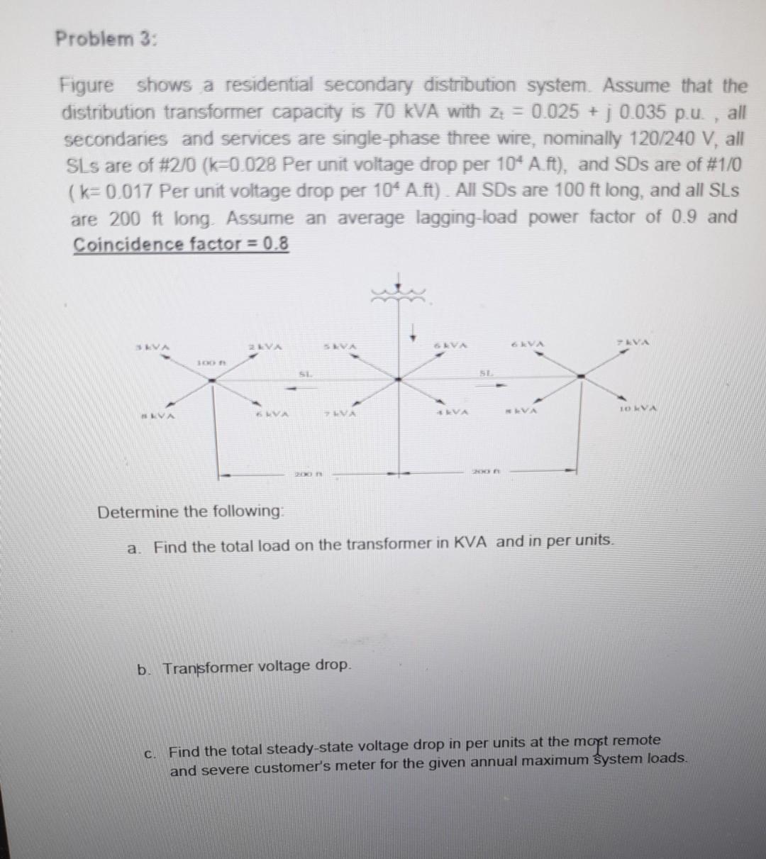 Problem 3 Figure Shows A Residential Secondary Distribution System Assume That The Distribution Transformer Capacity I 1
