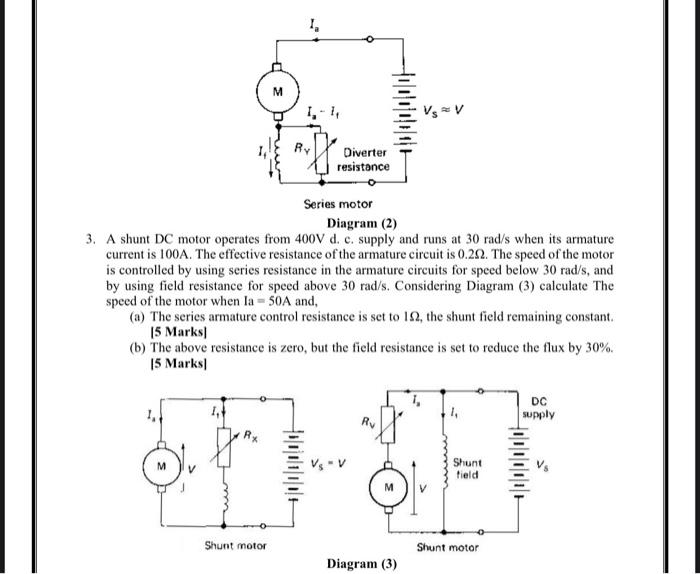 M M 1 1 Ry Diverter Resistance Series Motor Diagram 2 3 A Shunt Dc Motor Operates From 400v D C Supply And Runs A 1