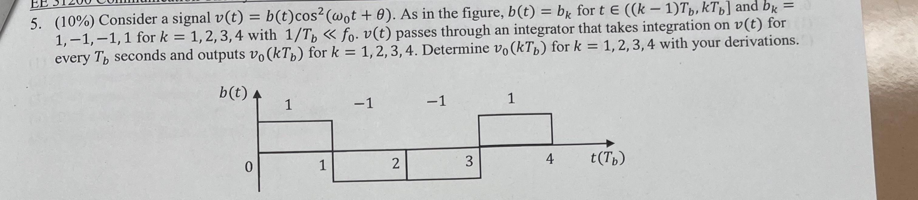 5 10 Consider A Signal V T B T Cos Wot O As In The Figure B T Bk For T E K 1 Ty Kto And 1