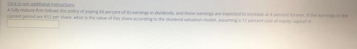 Gick To Eradditional Instruction A Fully Mature Im Follows The Policy Of Paying 60 Percent Of Its Earnings In Dividends 1