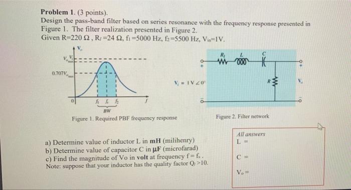 Problem 1 3 Points Design The Pass Band Filter Based On Series Resonance With The Frequency Response Presented In Fig 1