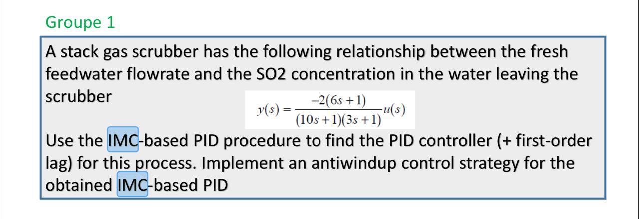 Groupe 1 A Stack Gas Scrubber Has The Following Relationship Between The Fresh Feedwater Flowrate And The So2 Concentrat 1