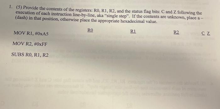 1 5 Provide The Contents Of The Registers Ro R1 R2 And The Status Flag Bits C And Z Following The Execution Of E 1