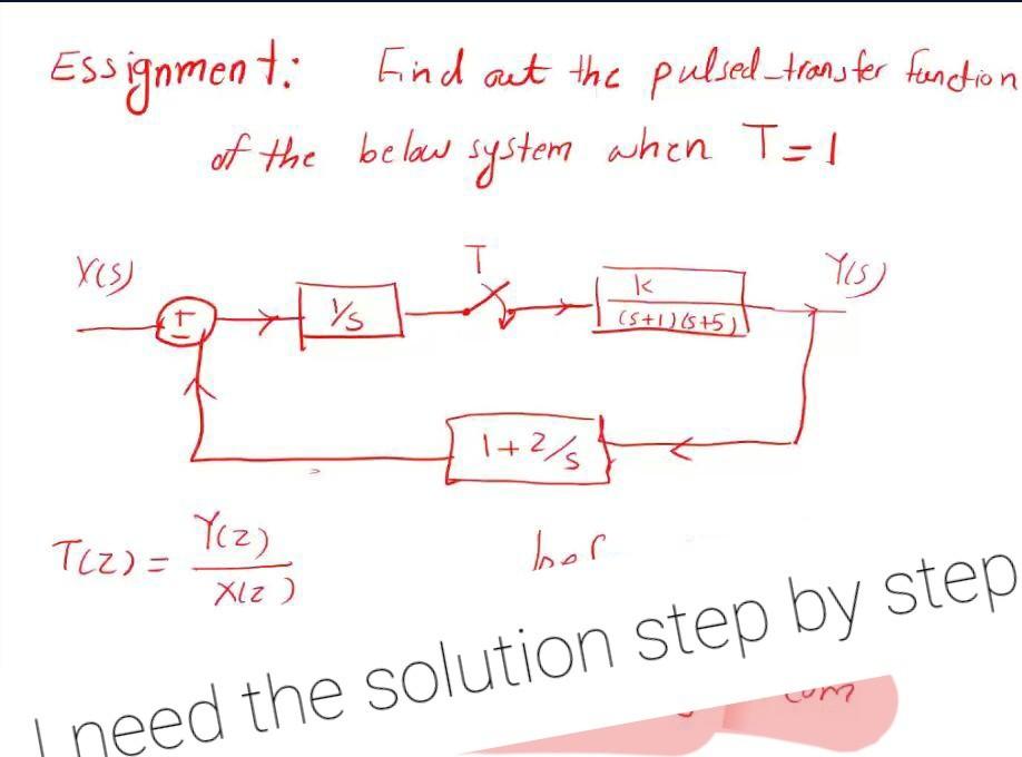 Essignment Find Out The Pulsed Transfer Function Of The Below System When T 1 Yu T Yis Vs K 5 1 5 5 1 2 5 2 Tl2 1