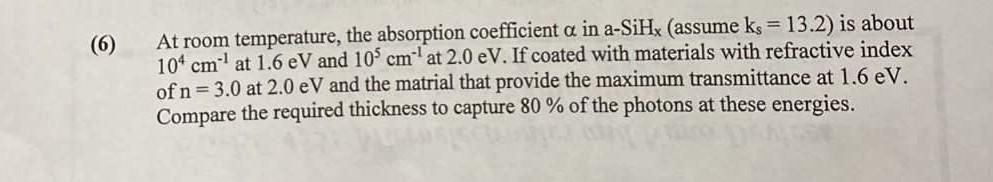 6 At Room Temperature The Absorption Coefficient A In A Sihx Assume Ks 13 2 Is About 104 Cm At 1 6 Ev And 10 Cm 1
