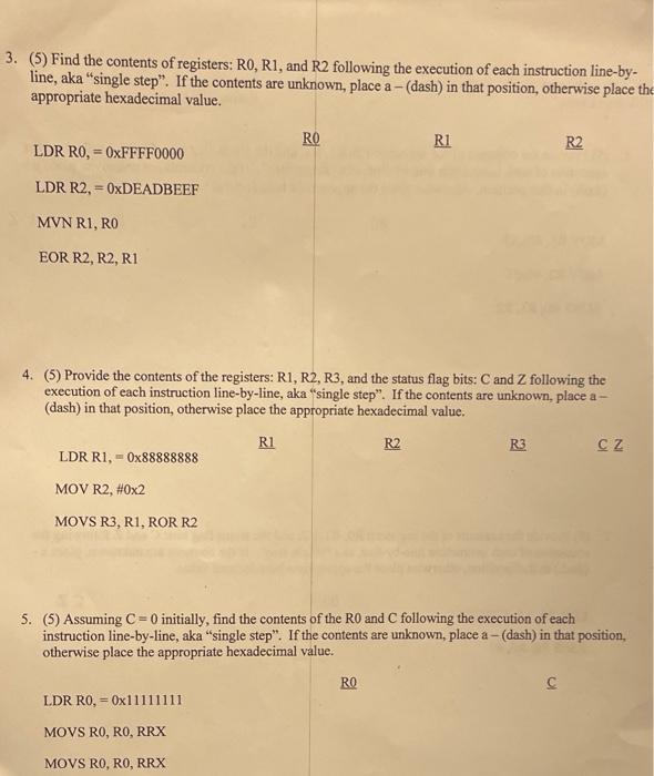 3 5 Find The Contents Of Registers Ro R1 And R2 Following The Execution Of Each Instruction Line By Line Aka Si 1
