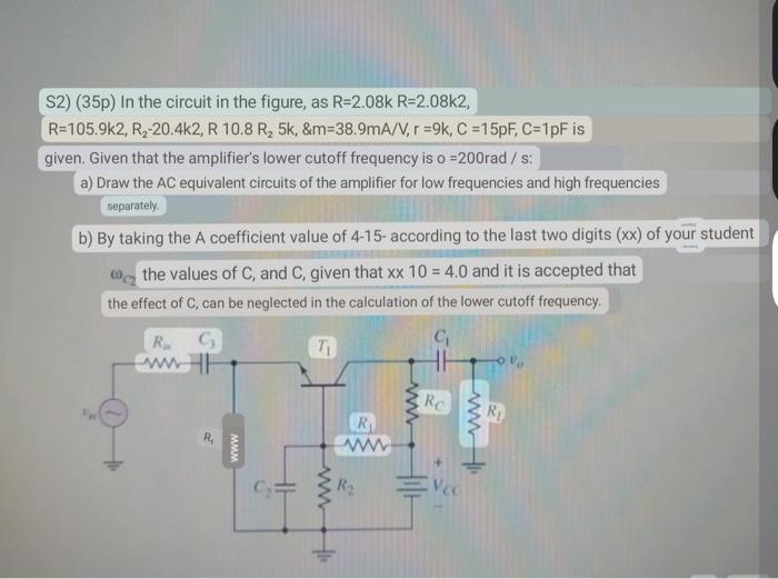 S3 35p In The Circuit In The Figure Vod 121 Is Given As R 50k R2 10k Rd Rg Ik R 3k The Amplitude Of The Smal 2