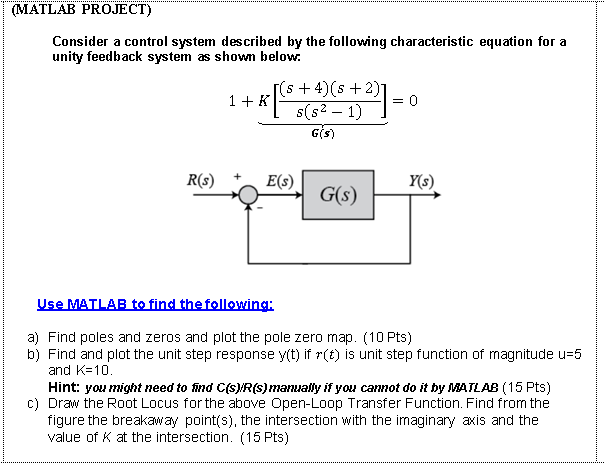Matlab Project Consider A Control System Described By The Following Characteristic Equation For A Unity Feedback Syste 1