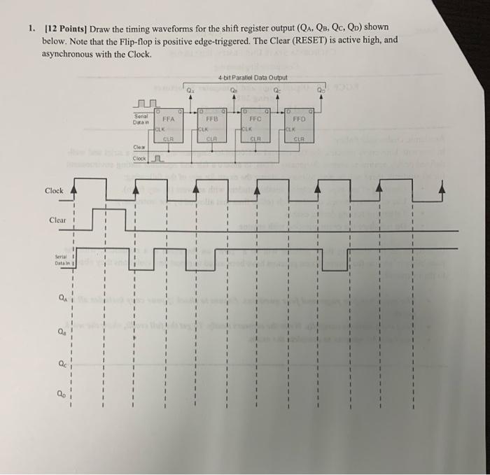 1 112 Points Draw The Timing Waveforms For The Shift Register Output Qa Qs Qc Qd Shown Below Note That The Flip F 1