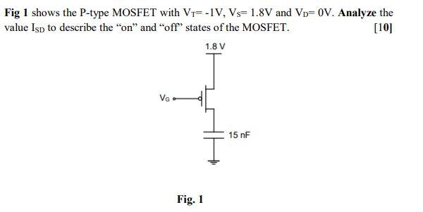 Fig 1 Shows The P Type Mosfet With Vr 1v Vs 1 8v And Vp Ov Analyze The Value Isp To Describe The On And Off Stat 1