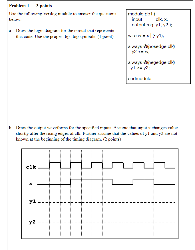 Problem 1 3 Points Use The Following Verilog Module To Answer The Questions Below Module Pb1 Input Clk X Output Reg 1