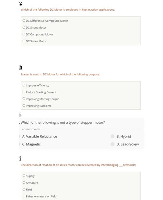 Bo Which Of The Following Dc Motor Is Employed In High Traction Applications O Dc Differential Compound Motor Odc Shunt 1