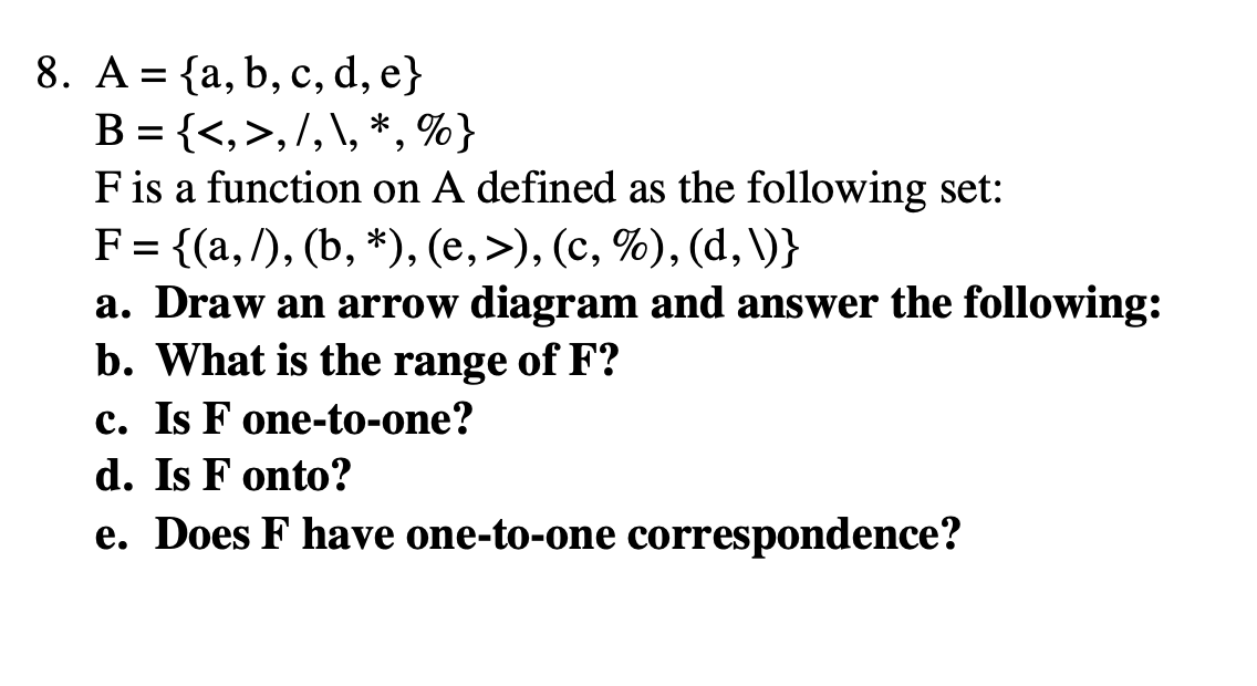 2 2 2 2 8 A A B C D E B 1 F Is A Function On A Defined As The Following Set F A 1