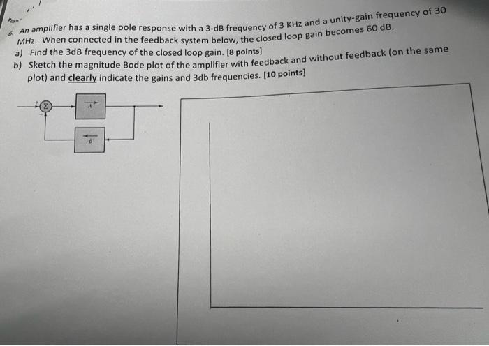 6 An Amplifier Has A Single Pole Response With A 3 Db Frequency Of 3 Khz And A Unity Gain Frequency Of 30 60 Db A Fin 1