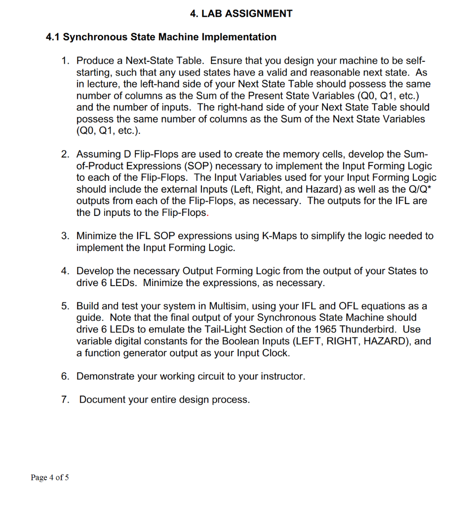 4 Lab Assignment 4 1 Synchronous State Machine Implementation 1 Produce A Next State Table Ensure That You Design You 1