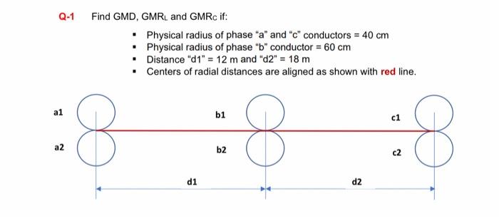 Q 1 1 Find Gmd Gmrl And Gmrc If Physical Radius Of Phase A And C Conductors 40 Cm Physical Radius Of Phase 1