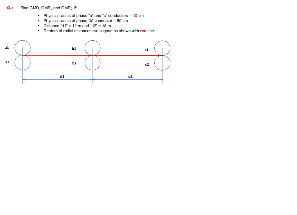 Q 1 Find Gmd Gmrl And Gmrc If Physical Radius Of Phase A And C Conductors 40 Cm Physical Radius Of Phase B C 1