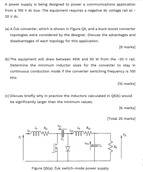 A Power Supply Is Being Designed To Power A Communications Application From A 100 V Dc Bus The Equipment Requires A Neg 1