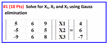 1 10 Pts Solve For X1 X2 And X3 Using Gauss Elimination 5 5 9 6 6 6 6 9 5 8 X1 X2 X3 11 4 6 7 1
