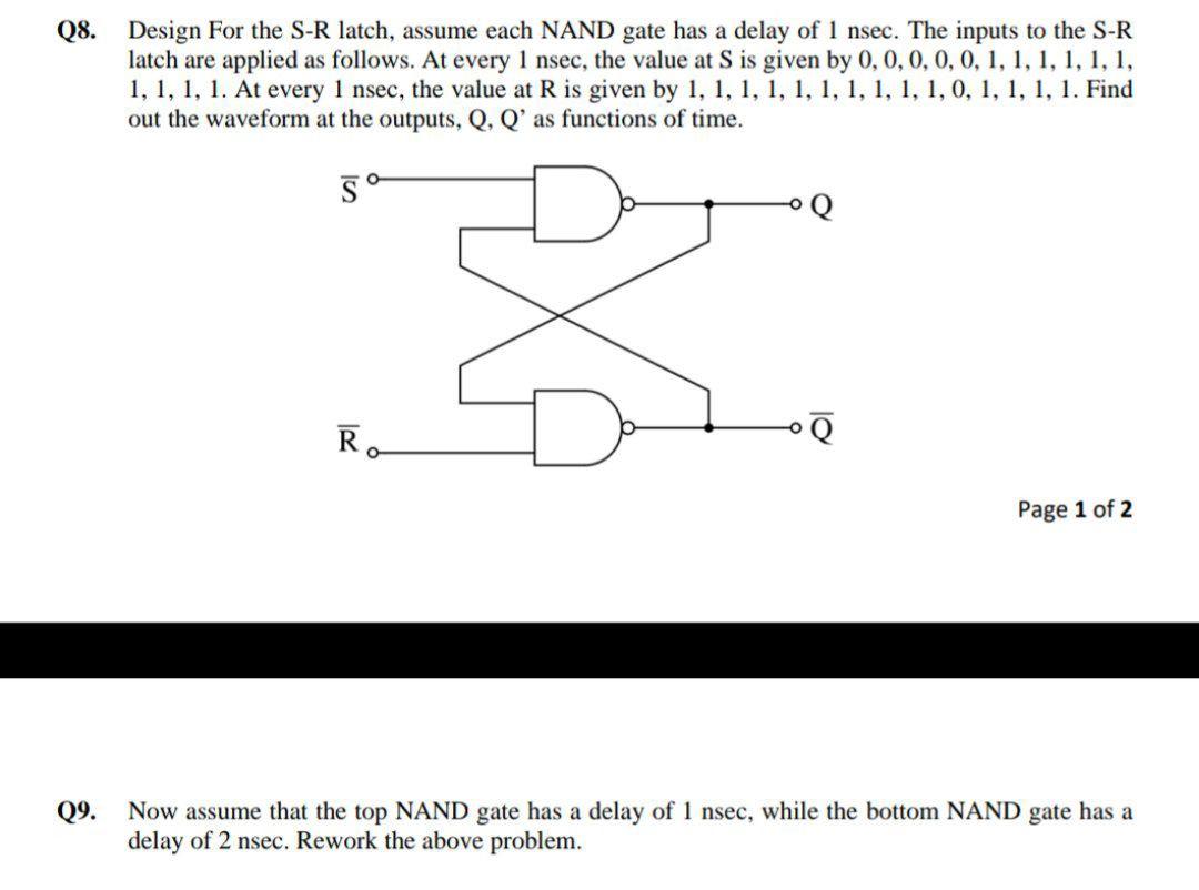 08 Design For The S R Latch Assume Each Nand Gate Has A Delay Of 1 Nsec The Inputs To The S R Latch Are Applied As Fo 1