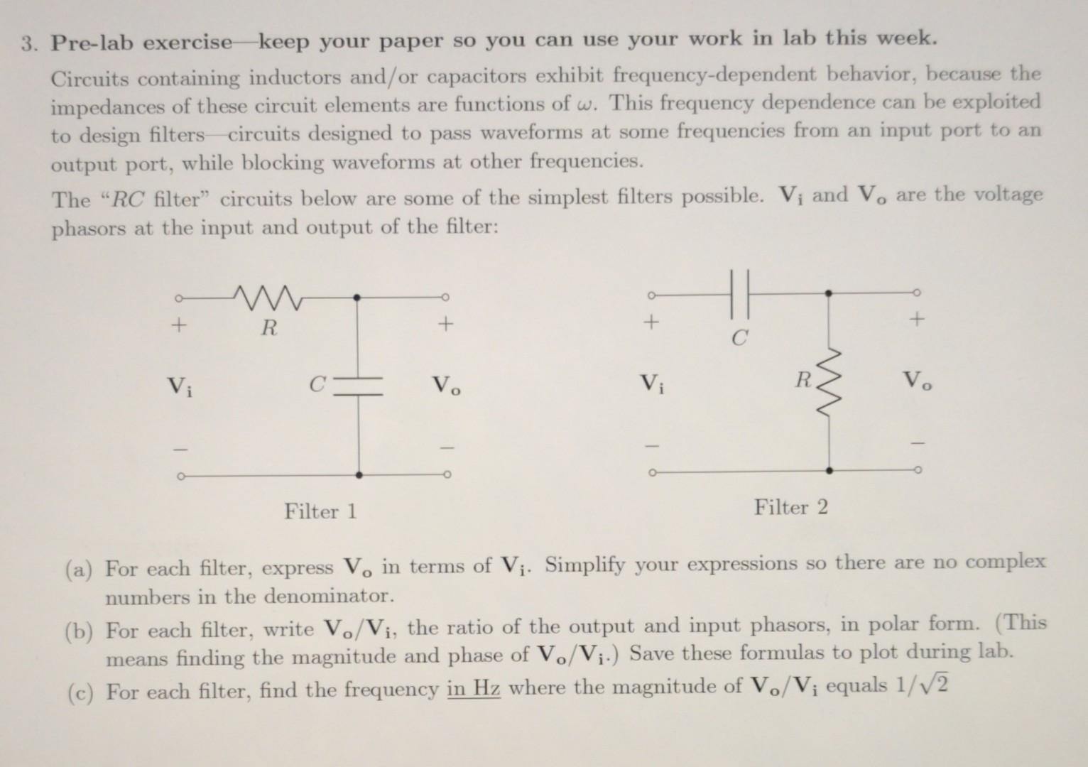 3 Pre Lab Exercise Keep Your Paper So You Can Use Your Work In Lab This Week Circuits Containing Inductors And Or Capa 1