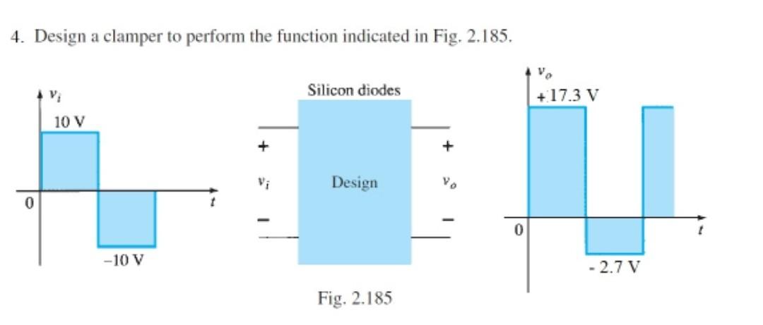 4 Design A Clamper To Perform The Function Indicated In Fig 2 185 Silicon Diodes 17 3 V 10 V Vi Design 0 0 10 V 1