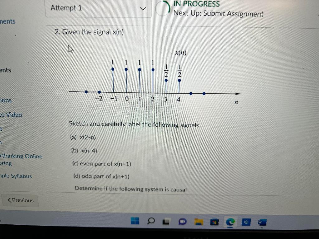 1 Determine The Inverse System Of The System With Impulse Response H N 1 4 N U N Hint Use The Z Transform 2 Giv 1