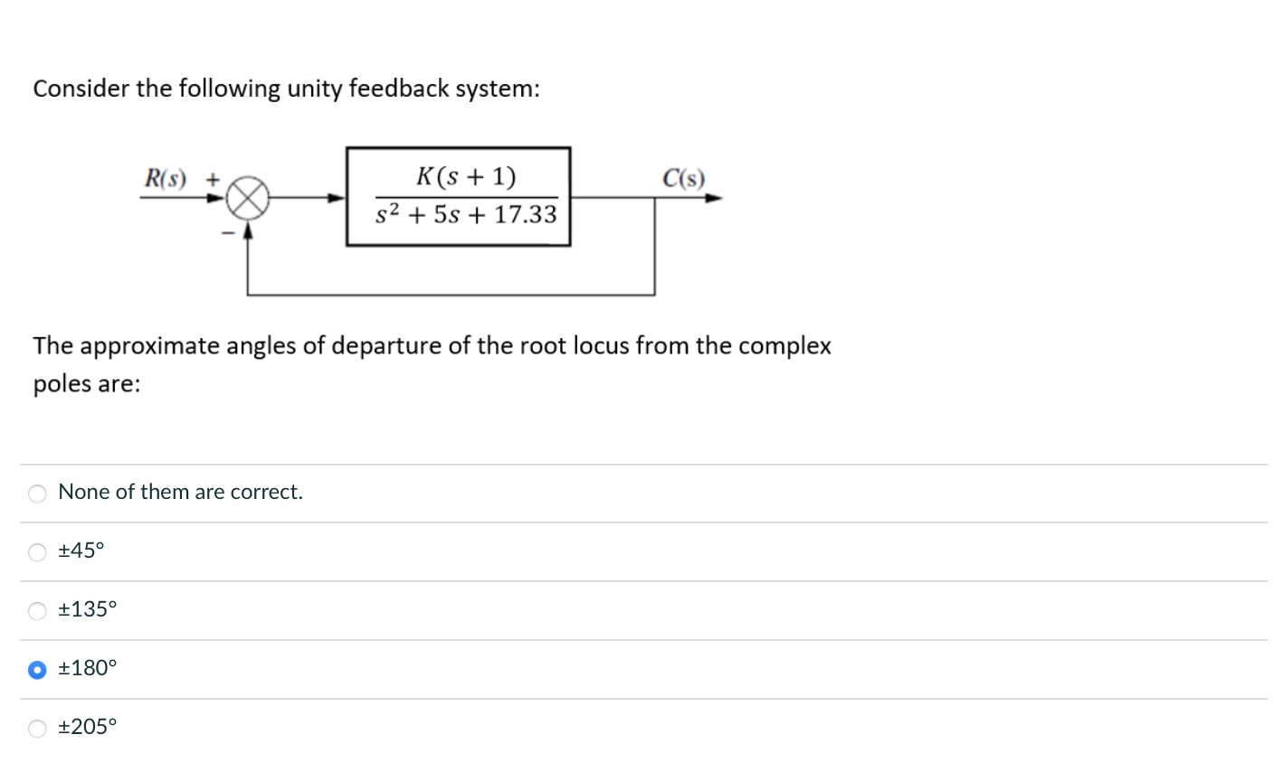 Consider The Following Unity Feedback System R S C S K S 1 S2 5s 17 33 The Approximate Angles Of Departure O 1
