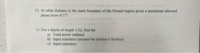 12 At What Distance Is The Inner Boundary Of The Fresnel Region Given A Maximum Allowed Phase Error Of 12 13 For A Dip 1