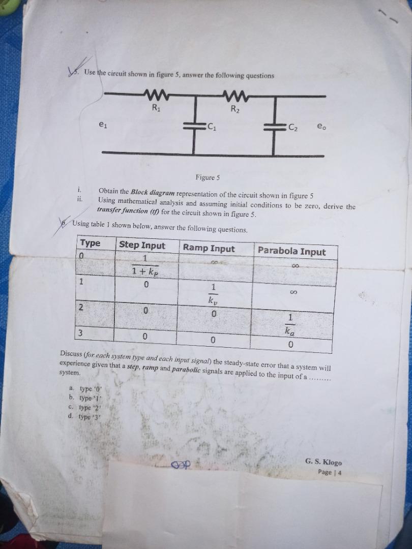 V Use The Circuit Shown In Figure 5 Answer The Following Questions Ww R R2 Ei C C E Figure 5 I Obtain The Block Diag 1