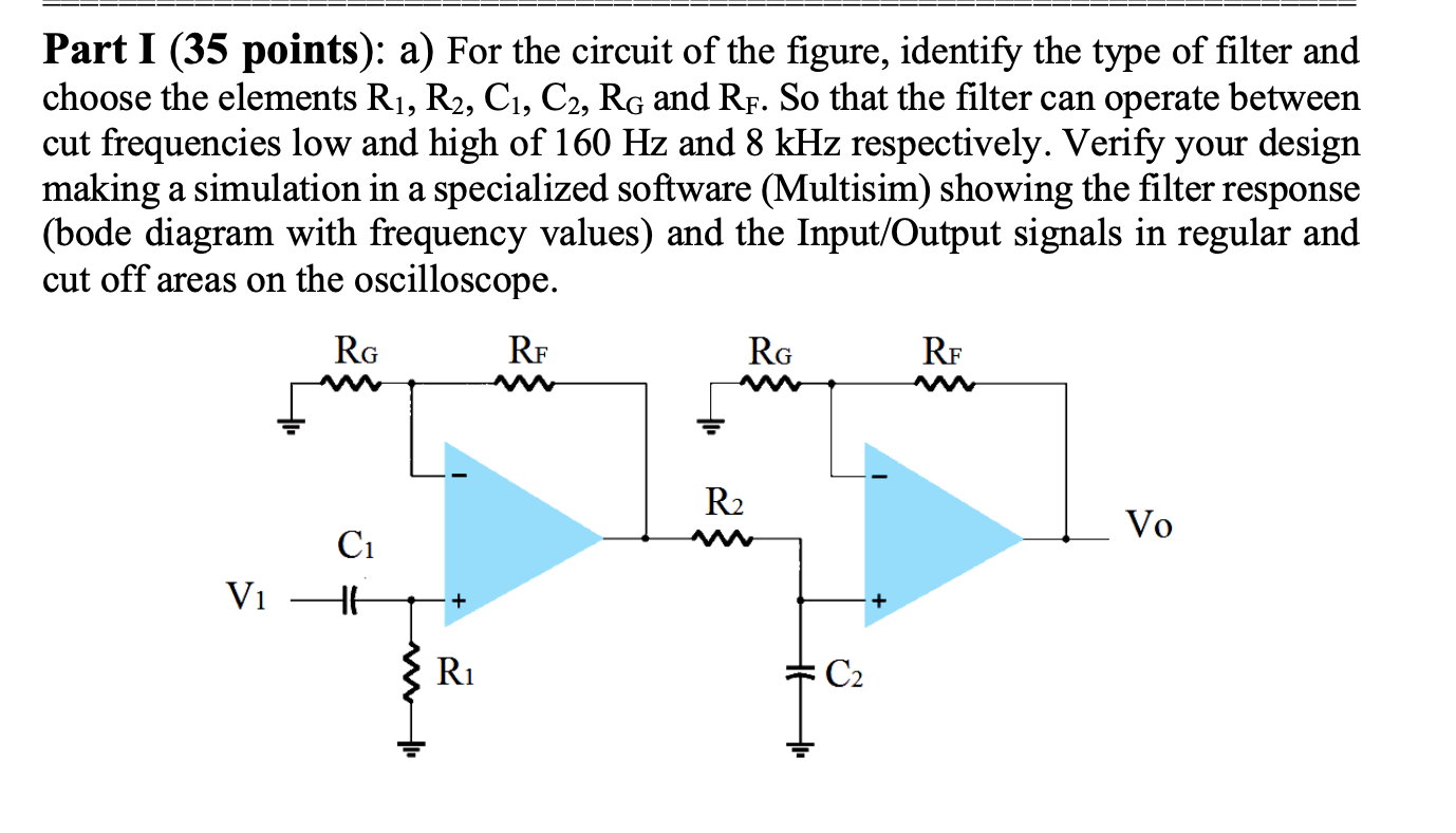 Part I 35 Points A For The Circuit Of The Figure Identify The Type Of Filter And Choose The Elements R1 R2 C1 C2 1