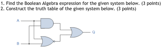 1 Find The Boolean Algebra Expression For The Given System Below 3 Points 2 Construct The Truth Table Of The Given 1