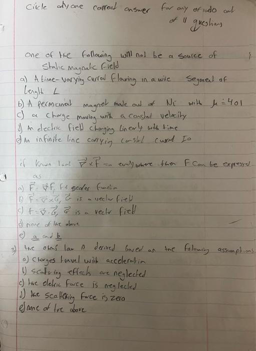 Cicle And Are Correct Answer For Of Any Of Ndo Aut Questions In A Wire One Of The Following Will Not Be A Source Of St 1